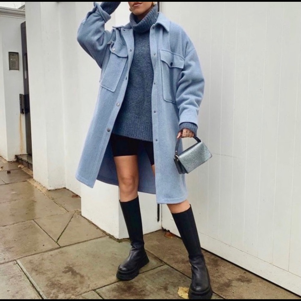 Zara powder blue shacket.